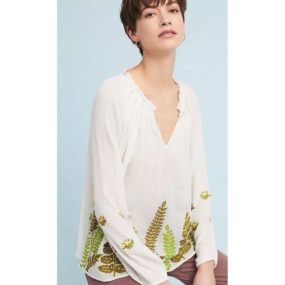 NWT ANTHROPOLOGIE Ranna Gill Embroidered BOTANICAL Peasant Top Blouse M $128